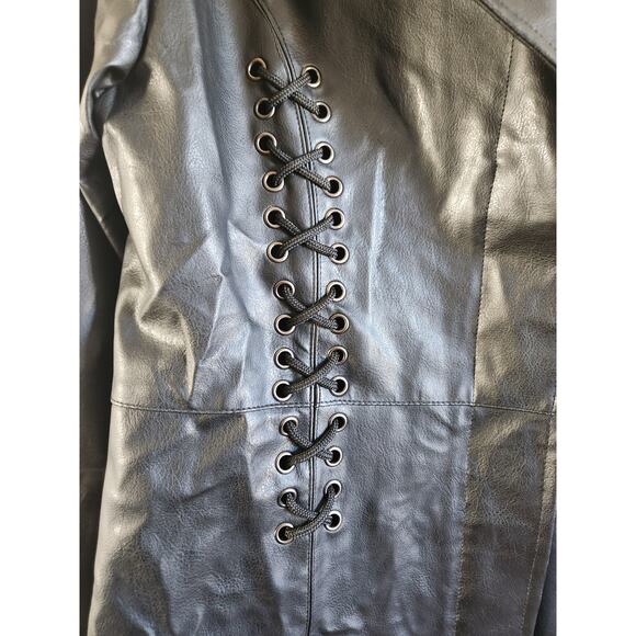 Beware Grunge Women's Faux Leather Lace-Up Long Jacket-XL - Picture 8 of 10
